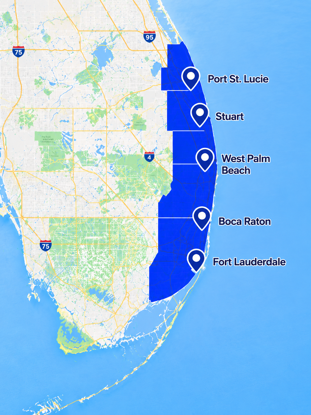 South Florida service area map